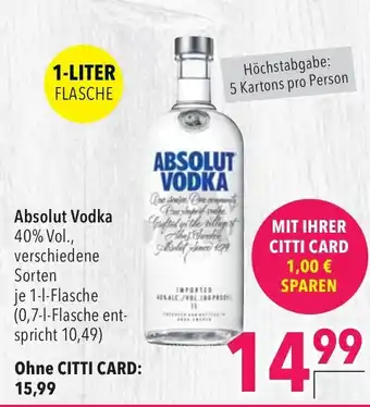 CITTI Markt Absolut Vodka 1 l Angebot