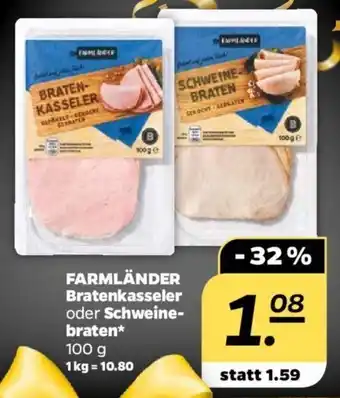 NETTO Farmländer Bratenkasseler oder Schweinebraten 100 g Angebot