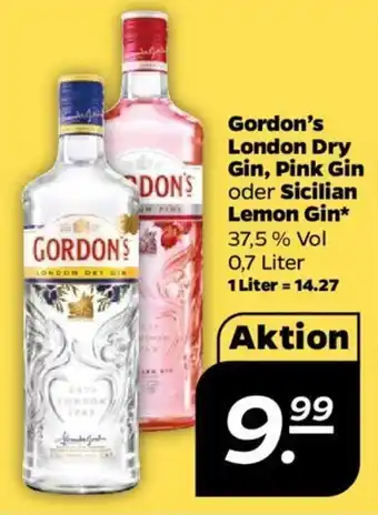 NETTO Gordon's London Dry Gin, Pink Gin oder Sicilian Lemon Gin 0,7 Liter Angebot