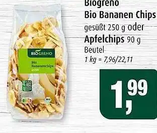 Markant Markt Biogreno bio bananen chips oder apfelchips Angebot