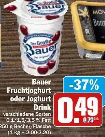 Hit Bauer fruchtjoghurt oder joghurt drink Angebot