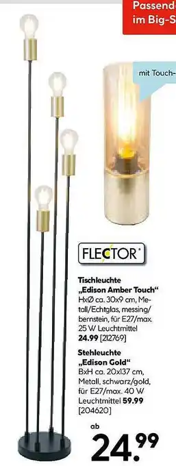 Hellweg Flector tischleuchte „edison amber touch“ oder stehleuchte „edison gold“ Angebot