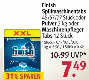 Rossmann Finish Spülmaschinentabs oder Pulver 3kg oder Maschinenpfleger Tabs Angebot