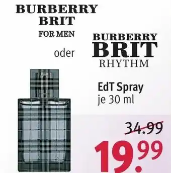 Rossmann Burberry Brit For Men oder Burberry Brit Rhythm EdT Spray 30ml Angebot