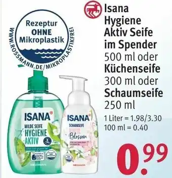 Rossmann Isana Hygiene Aktiv Seife im Spender 500ml oder Küchenseife 300ml oder Schaumseife 250ml Angebot