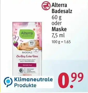 Rossmann Alterra Badesalz 60g oder Maske 7,5ml Angebot