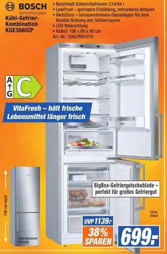 Expert Technomarkt Bosch Kühl Gefrier Kombination KGE368ICP Angebot