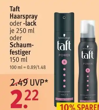 Rossmann Taft Haarspray oder lack 250ml oder Schaumfestiger 150ml Angebot