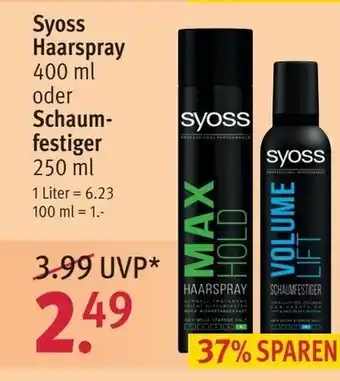 Rossmann Syoss Haarspray 400ml oder Schaumfestiger 250ml Angebot