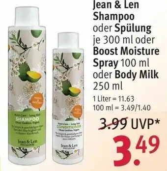 Rossmann Jean & Len Shampoo oder Spülung 300ml oder Boost Moisture Spray 100ml oder Body Milk 250ml Angebot