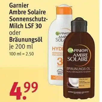 Rossmann Garnier Ambre Solaire Sonnenschutz Milch LSF 30 oder Bräunungsöl 200ml Angebot