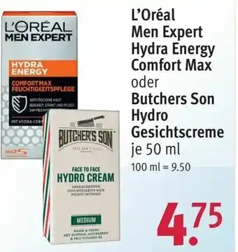 Rossmann L'oréal Men Expert Hydra Energy Comfort Max oder Butchers Son Hydro Gesichtscreme 50ml Angebot