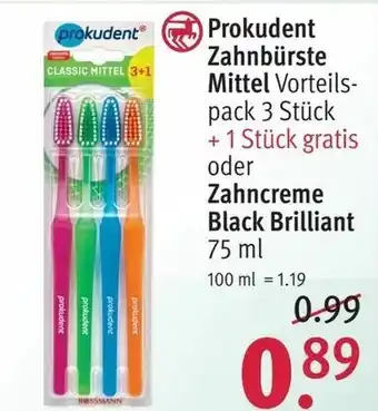 Rossmann Prokudent Zahnbürste mittel oder Zahncreme Black Brilliant 75ml Angebot