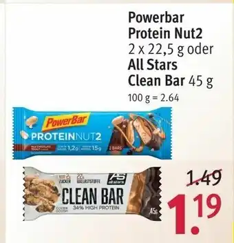 Rossmann Powerbar Protein Nut2 2x22,5g oder All Star Clean Bar 45g Angebot