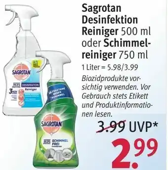 Rossmann Sagrotan Desinfektion Reiniger 500ml oder Schimmelreiniger 750ml Angebot