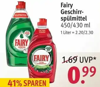 Rossmann Fairy Geschirrspülmittel 450/430ml Angebot