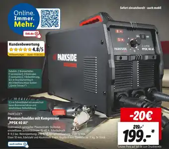 Lidl Parkside plasmaschneider mit kompressor „ppsk 40 a1“ Angebot