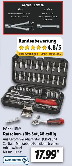 Lidl Parkside ratschen-/bit-set, 46-teilig Angebot