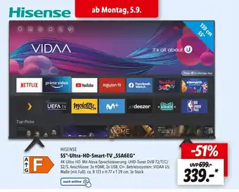 Lidl Hisense 55"-ultra-hd-smart-tv „55a6eg“ Angebot