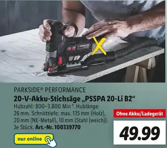 Lidl Parkside® performance 20-v-akku-stichsäge „psspa 20-li b2“ Angebot