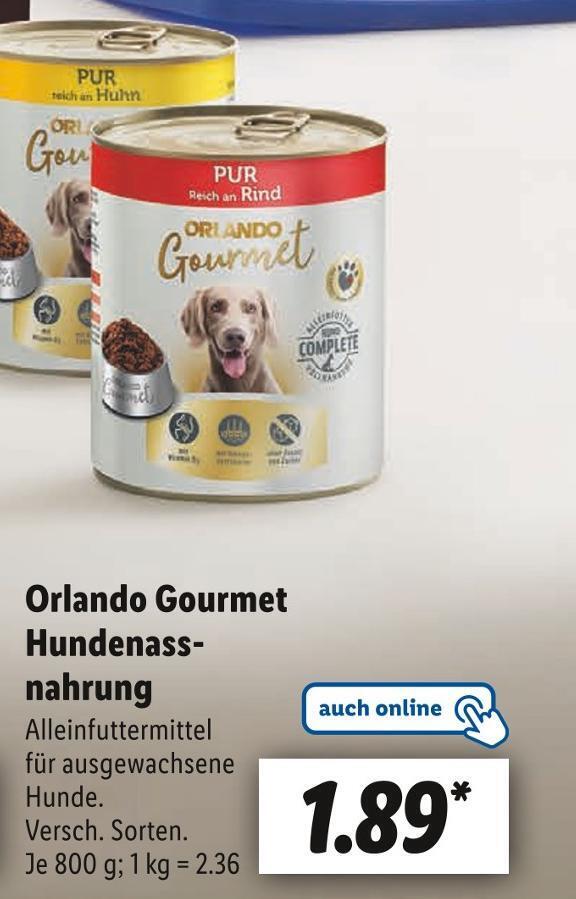 Orlando gourmet hundenassnahrung Angebot bei Lidl
