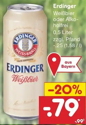 Netto Getränke Discount Erdinger Weißbier 0,5 Liter Angebot