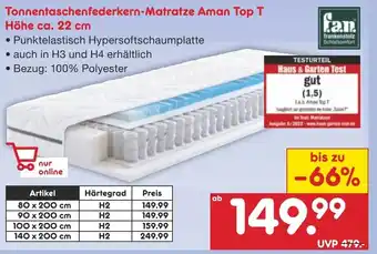 Netto Getränke Discount Tonnentaschenfederkern Matratze Aman Top T Höhe ca. 22 cm Angebot