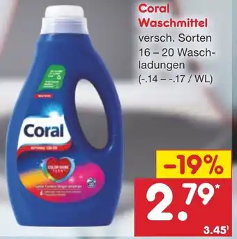 Netto Getränke Discount Coral Waschmittel 16-20 Waschladungen Angebot