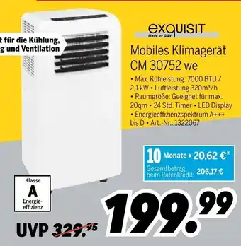 MEDIMAX Exquisit Mobiles Klimagerät CM 30752 we Angebot