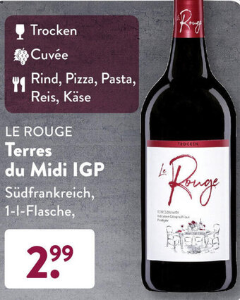 Aldi Süd Le Rouge Terres du Midi IGP 1 L Flasche Angebot