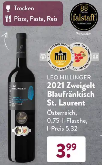 Aldi Süd Leo Hillinger 2021 Zweigelt Blaufränkisch St. Laurent 0,75 L Flasche Angebot