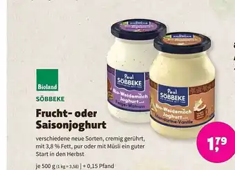 Aleco Biomarkt Söbbeke frucht- oder saisonjoghurt Angebot