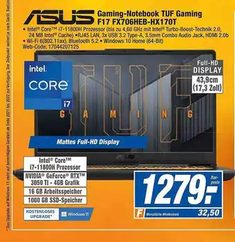 HEM Expert Asus gaming-notebook tuf gaming f17 fx706heb-hx170t Angebot