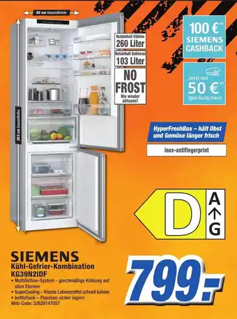 K+B Expert Siemens Kühl Gefrier Kombination KG39N2IDF Angebot