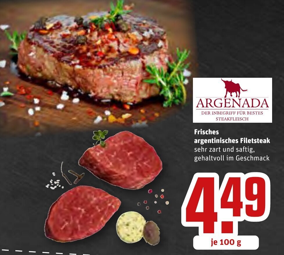 Frisches Argentinisches Filetsteak 100 g Angebot bei REWE