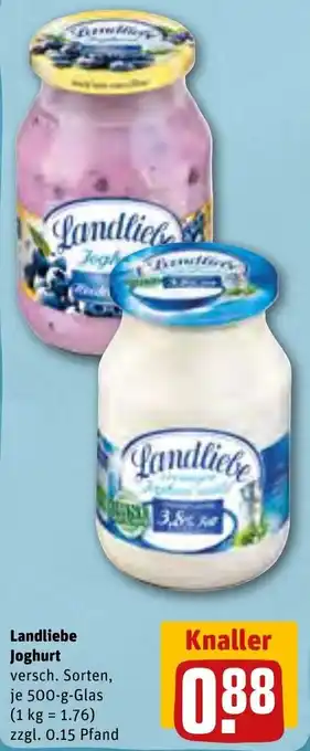 REWE Landliebe Joghurt 500 g Glas Angebot