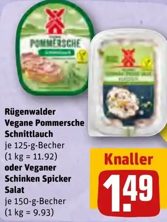 REWE Rügenwalder Vegane Pommersche Schnittlauch 125 g oder Veganer Schinken Spicker Salat 150 g Becher Angebot