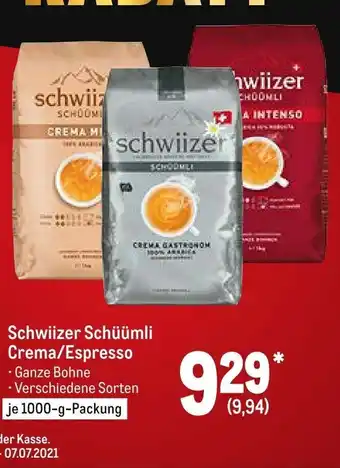 METRO Schwiizer Schüümli Crema/Espresso 1000g Angebot