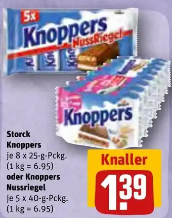 REWE Storck Knoppers 8x25g oder Knoppers Nussriegel 5x40 g Pckg. Angebot