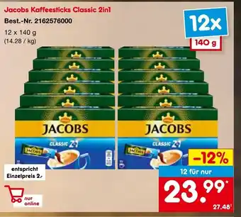 Netto Marken-Discount Jacobs Kaffeesticks Classic 2in1 12*140g Angebot