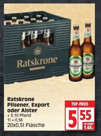 Edeka Ratskrone Pilsener, Export oder Alster 20 x 0,5 L Angebot