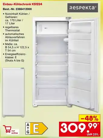 Netto Marken-Discount Respekta Eihbau-Kuhlschrank l KS1224 Angebot