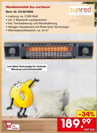 Netto Marken-Discount Sunred Wandheizstrahler Sun und Sound Angebot