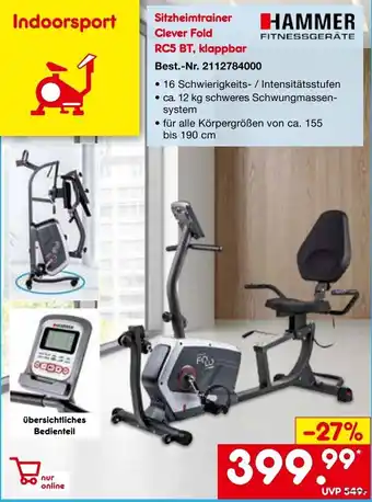 Netto Marken-Discount HAMMER Fitnessgerate Sitzheimtrainer Clever Fold RCT BT, klappbar Angebot