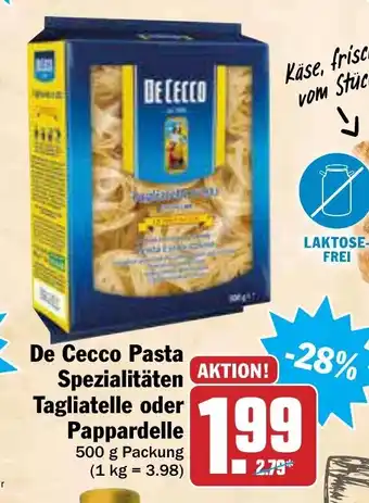 AEZ De Cecco Pasta Spezialitäten Tagliatelle oder Pappardelle 500g Angebot