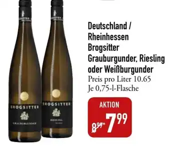 Galeria Markthalle Deutschland/Rheinhessen Brogsitter Grauburgunder, Riesling oder Weißburgunder 0,75 L Flasche Angebot