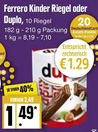 Edeka Frischemarkt Ferrero Kinder Riegel oder Duplo 182-210 g Packung Angebot