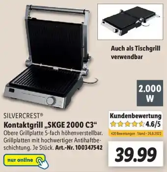 Lidl Silvercrest Kontaktgrill SKGE 2000 C3 Angebot