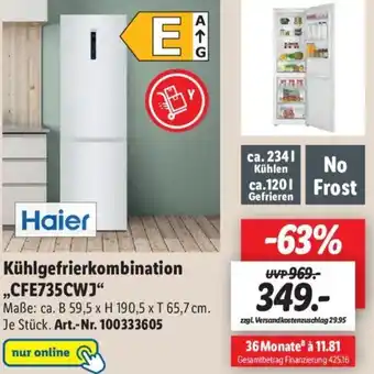 Lidl Haier Kühlgefrierkombination CFE735CWJ Angebot