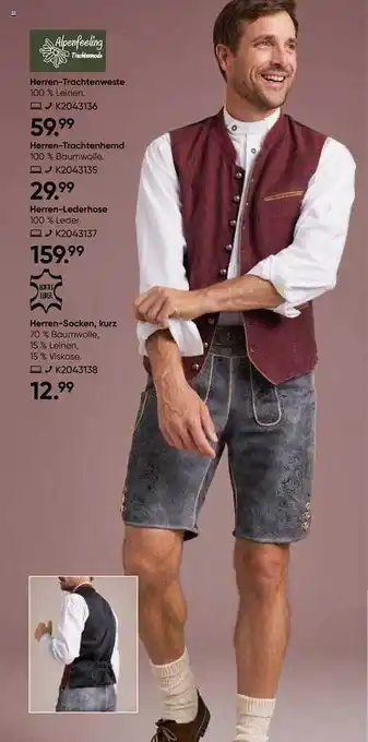 Galeria Herren-trachtenweste oder herren-trachtenhemd oder herren-lederhose oder herren-socken alpenfeeling Angebot